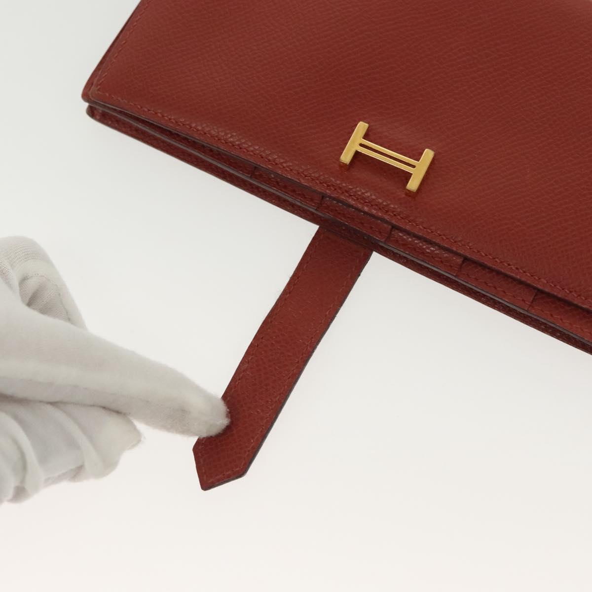 HERMES Beansufla Wallet Leather Brown Gold Auth 142375