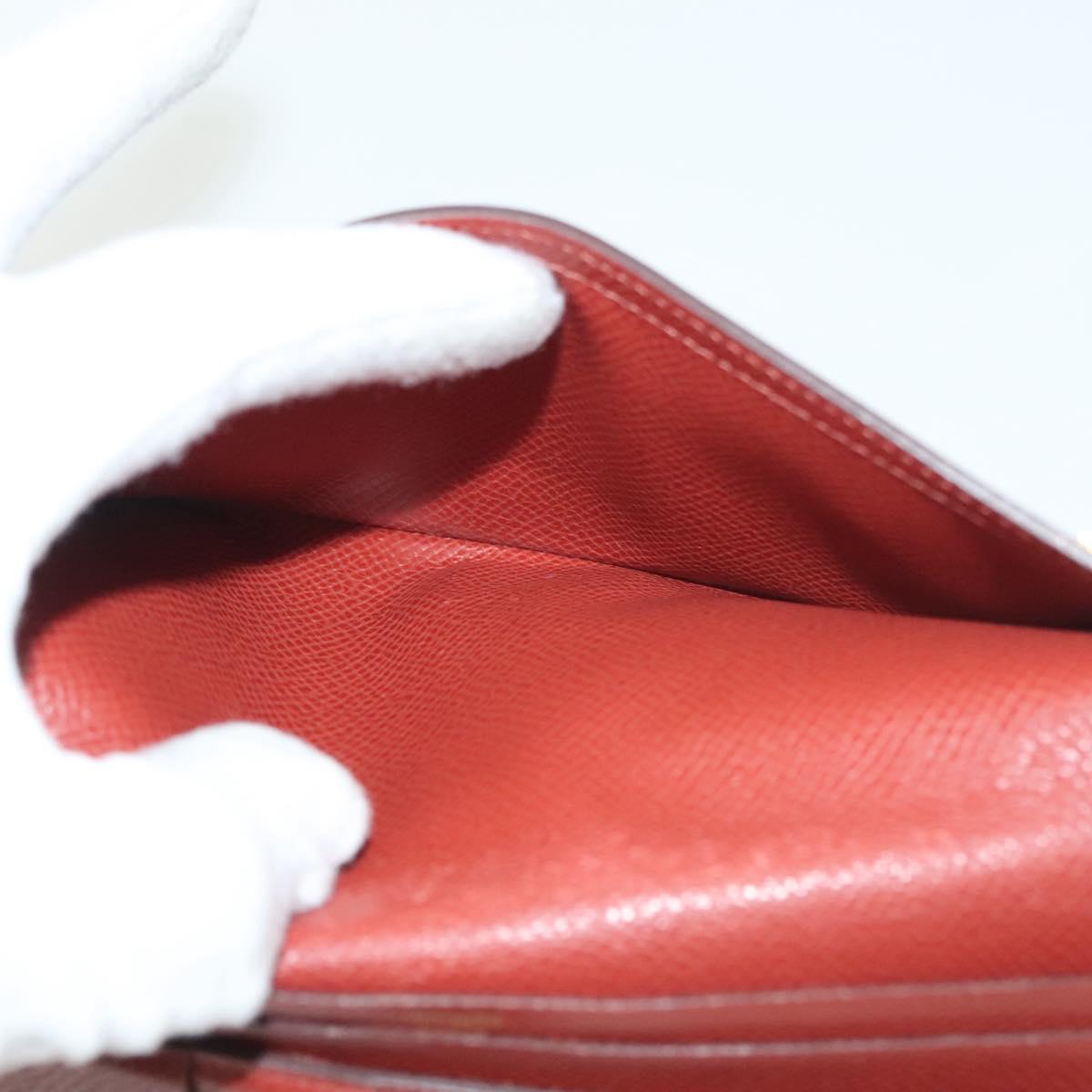 HERMES Beansufla Wallet Leather Brown Gold Auth 142375