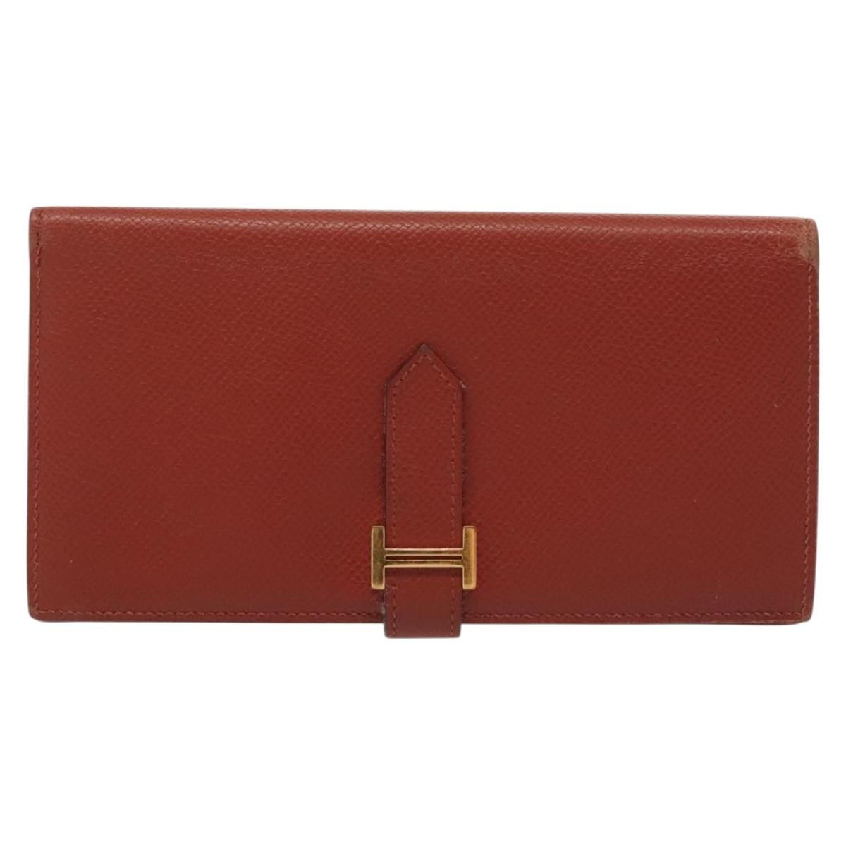 HERMES Beansufla Wallet Leather Brown Gold Auth 142375