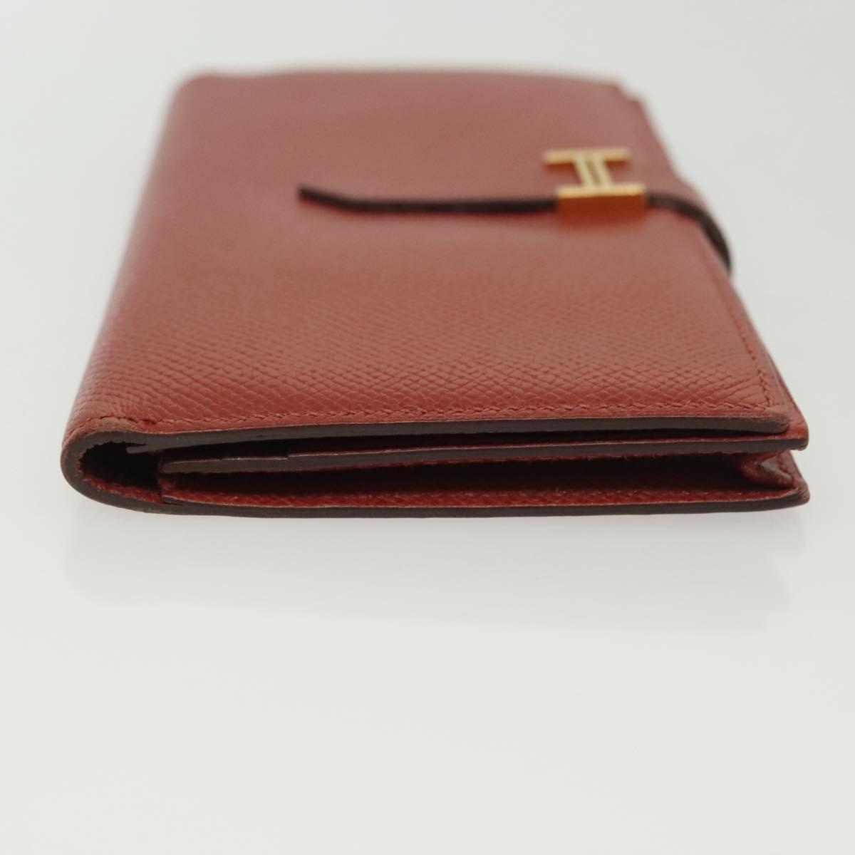 HERMES Beansufla Wallet Leather Brown Gold Auth 142375