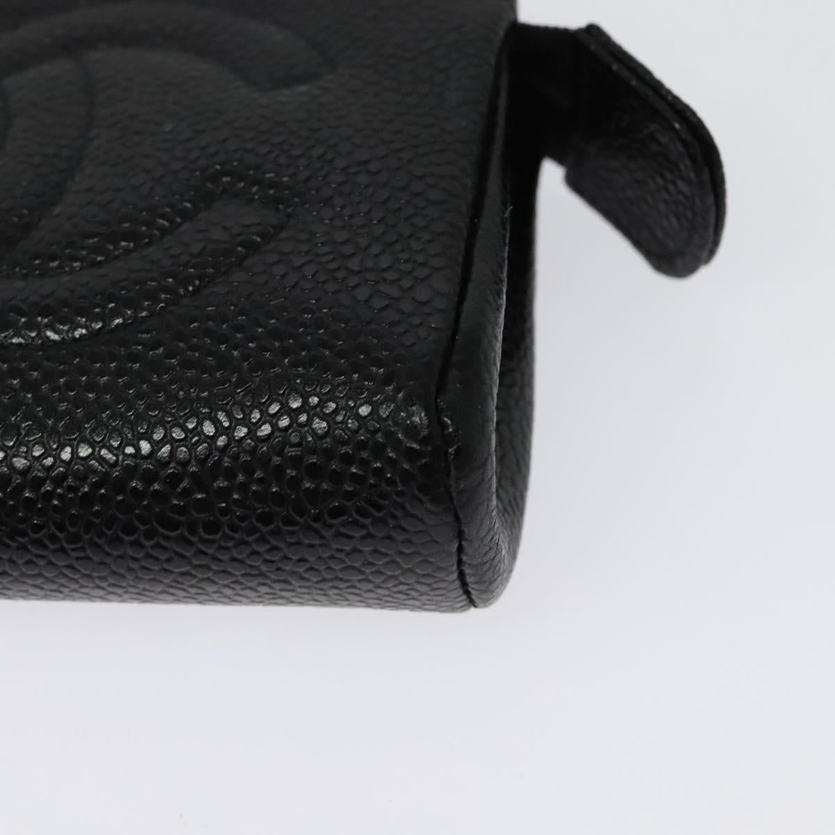 CHANEL Pouch Caviar Skin Black Gold CC Auth 142376