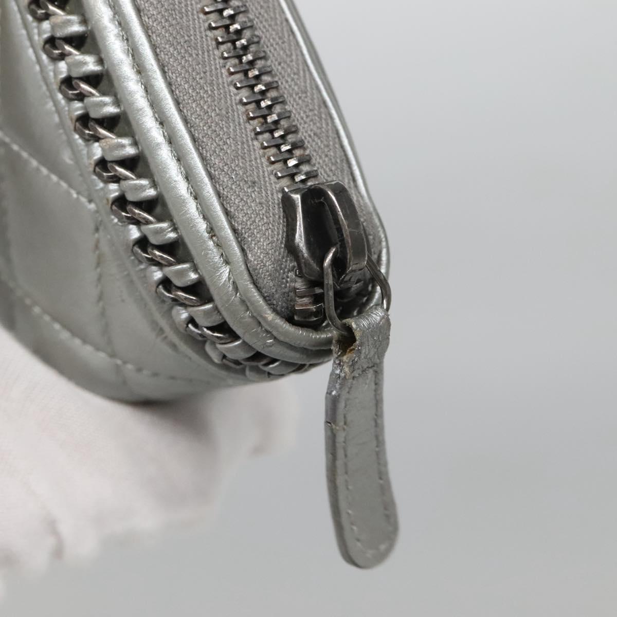 CHANEL Boy Chanel Matelasse Long Wallet Leather Silver CC Auth 142377