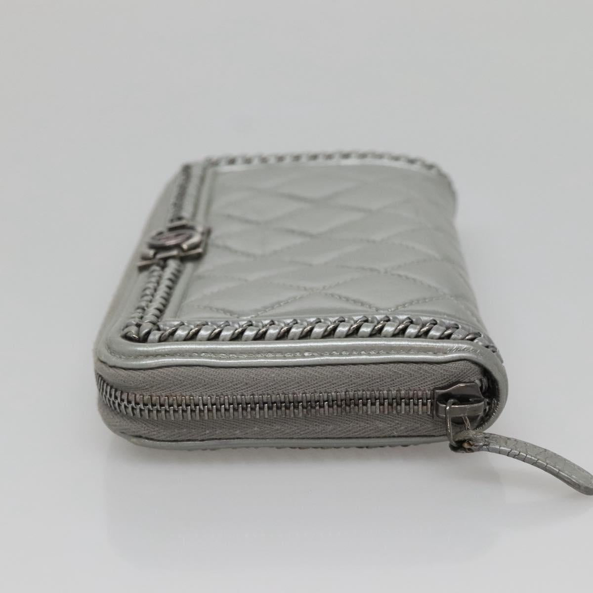 CHANEL Boy Chanel Matelasse Long Wallet Leather Silver CC Auth 142377