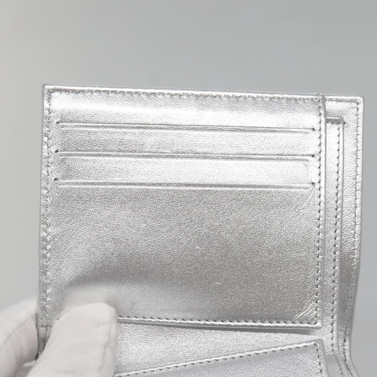 CHANEL Matelasse Compact Wallet Lamb Skin Silver CC Auth 142378M