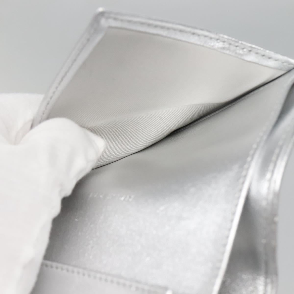 CHANEL Matelasse Compact Wallet Lamb Skin Silver CC Auth 142378M