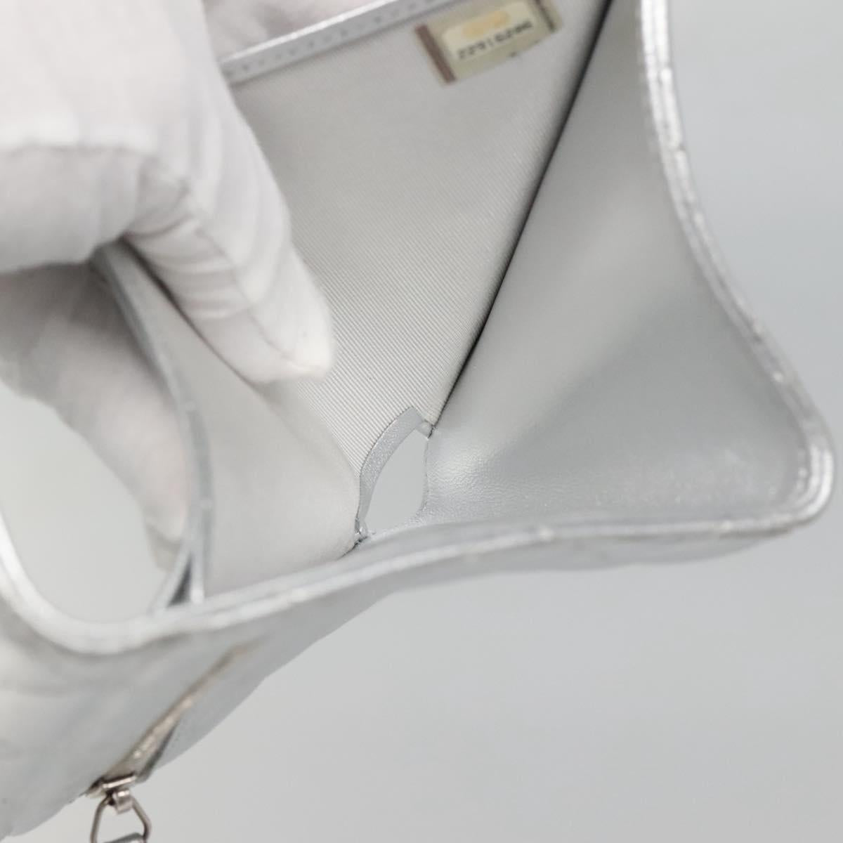 CHANEL Matelasse Compact Wallet Lamb Skin Silver CC Auth 142378M