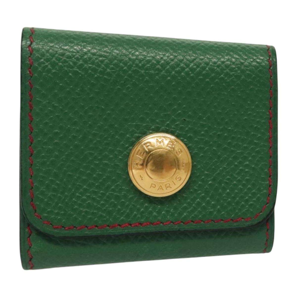 HERMES Post-it Cover Leather Green Gold Auth 142382