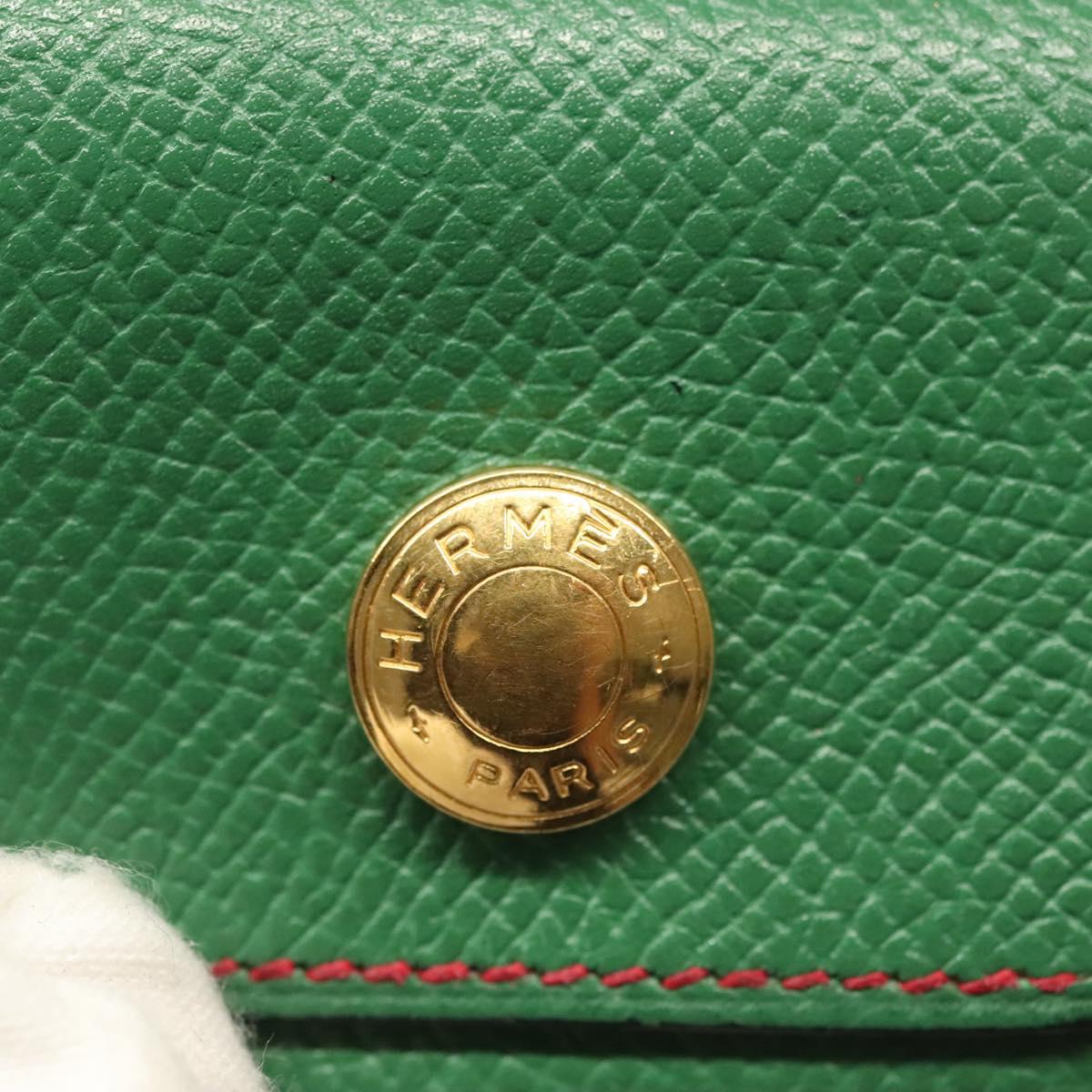 HERMES Post-it Cover Leather Green Gold Auth 142382