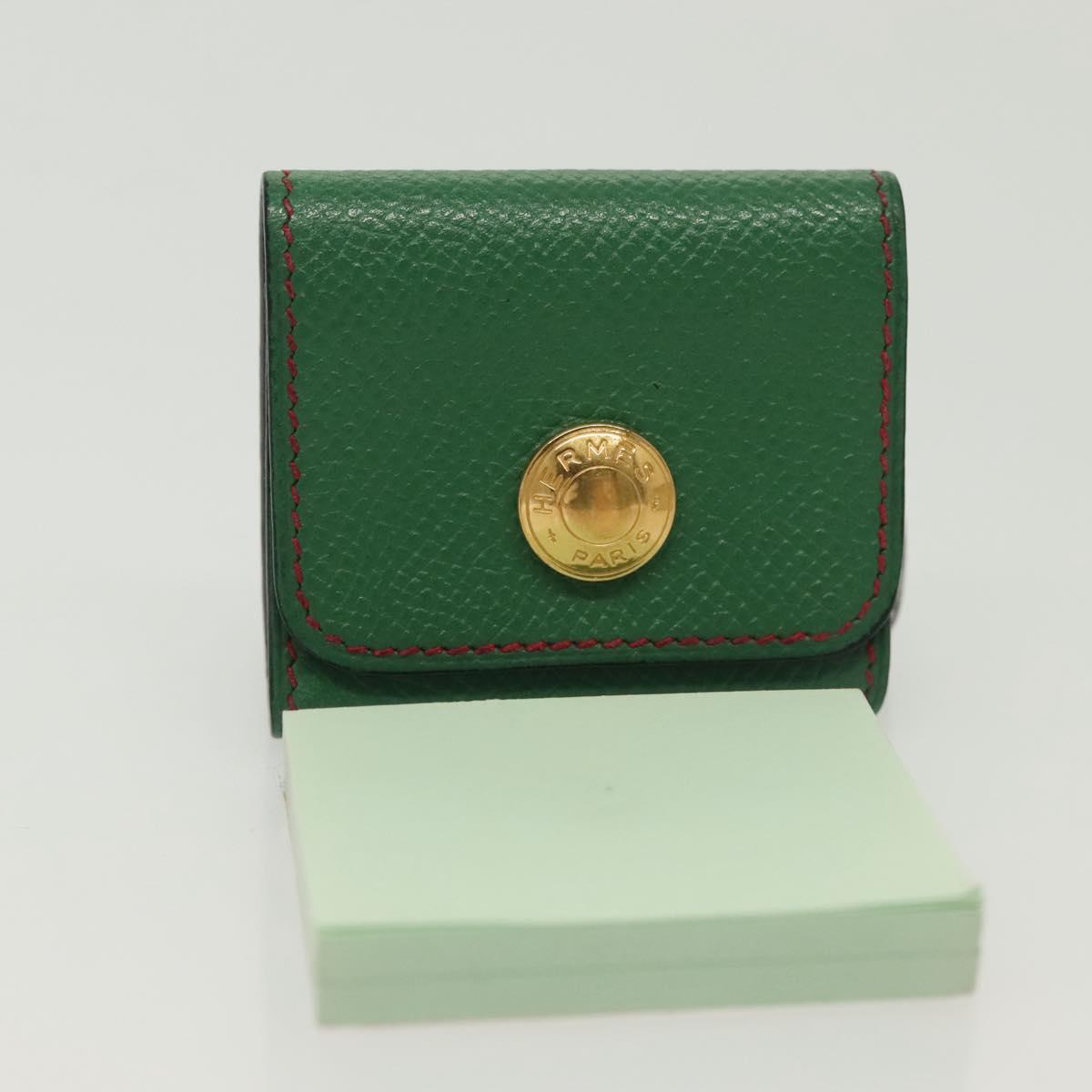 HERMES Post-it Cover Leather Green Gold Auth 142382