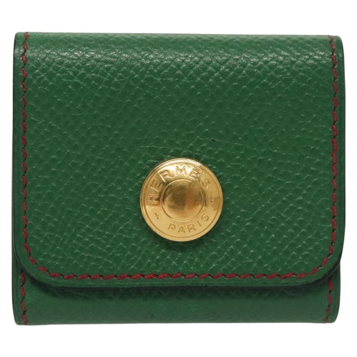 HERMES Post-it Cover Leather Green Gold Auth 142382