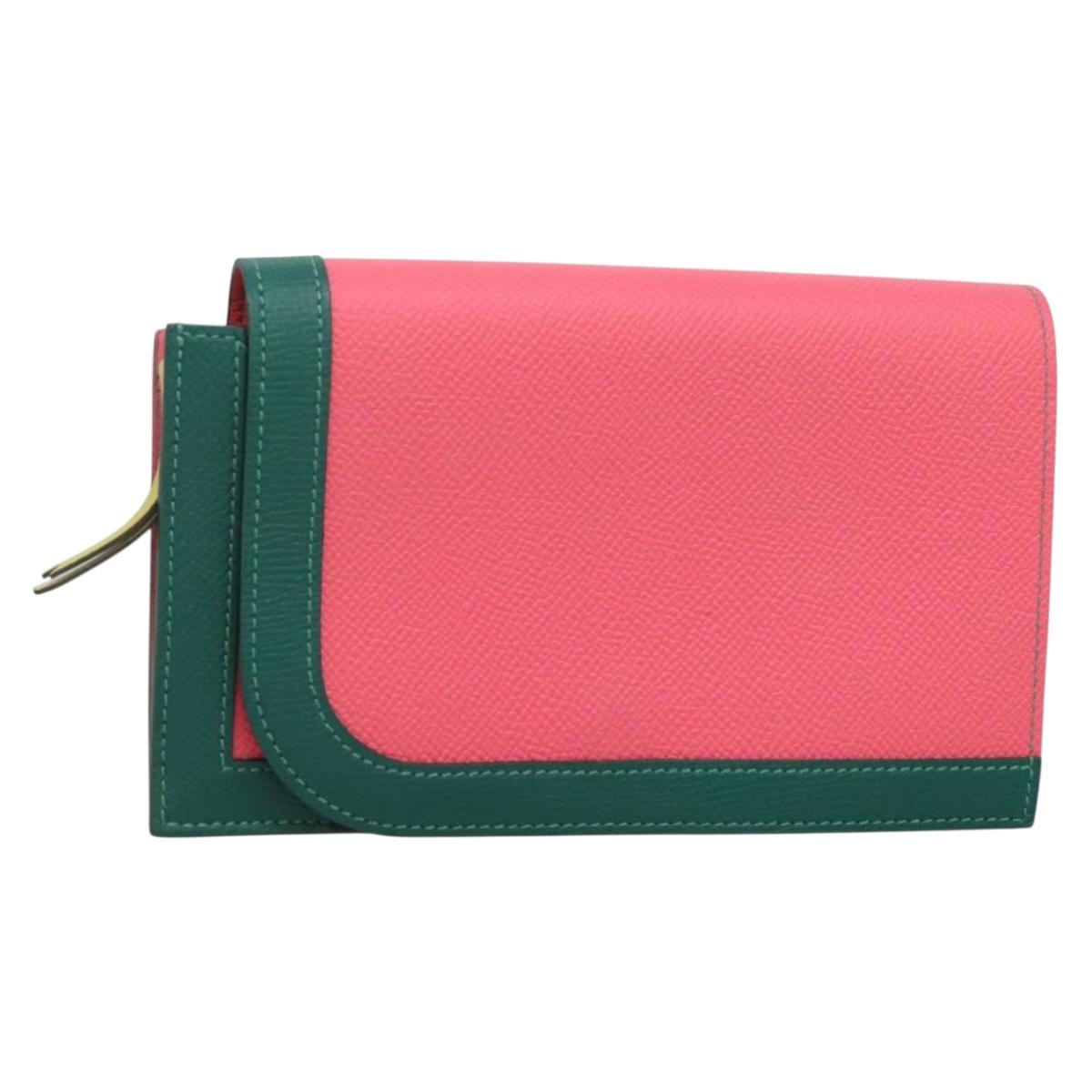 HERMES Camille Long Wallet Leather Pink Silver Auth 142388M