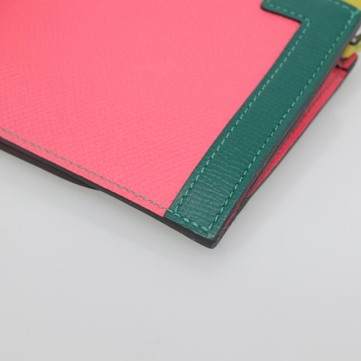 HERMES Camille Long Wallet Leather Pink Silver Auth 142388M