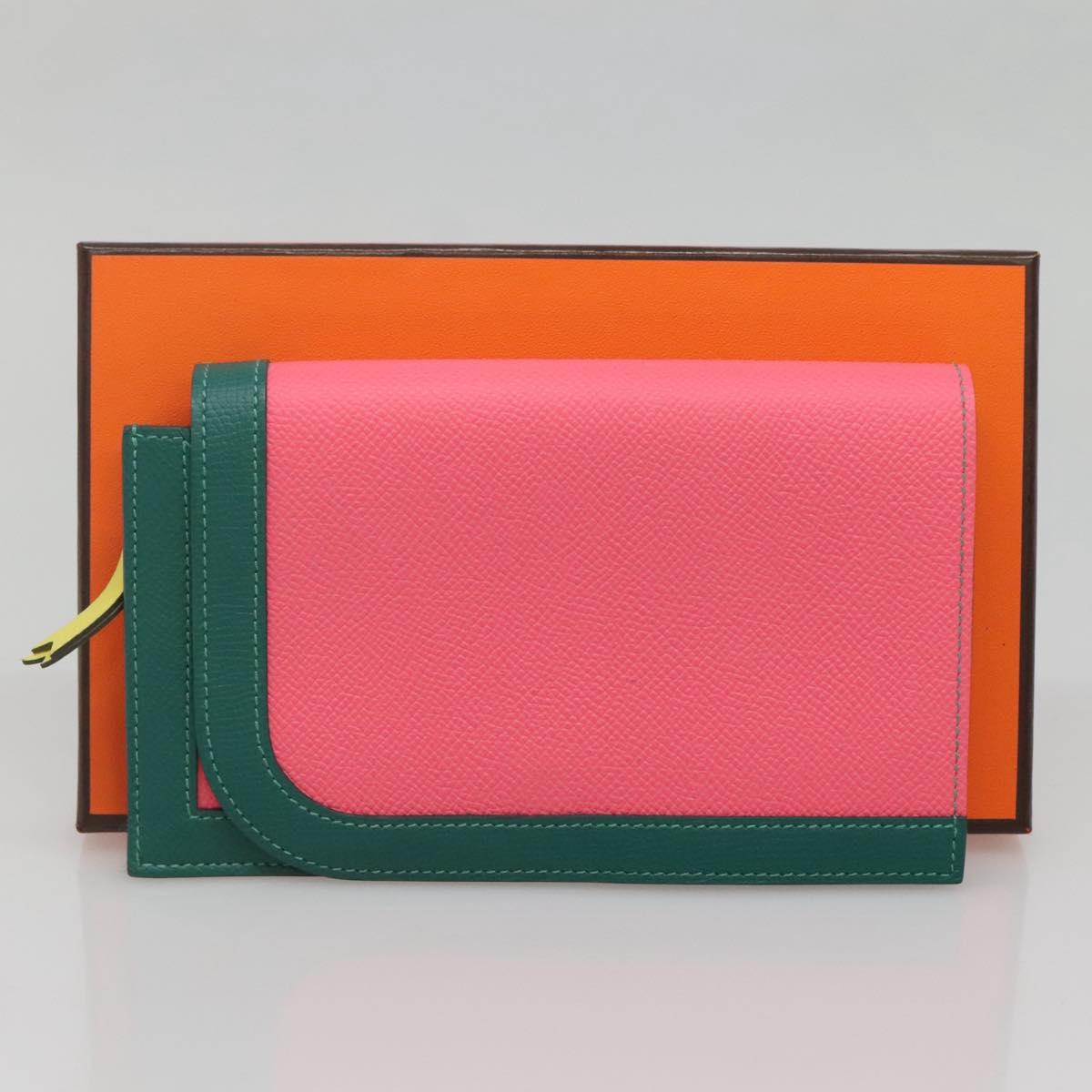 HERMES Camille Long Wallet Leather Pink Silver Auth 142388M