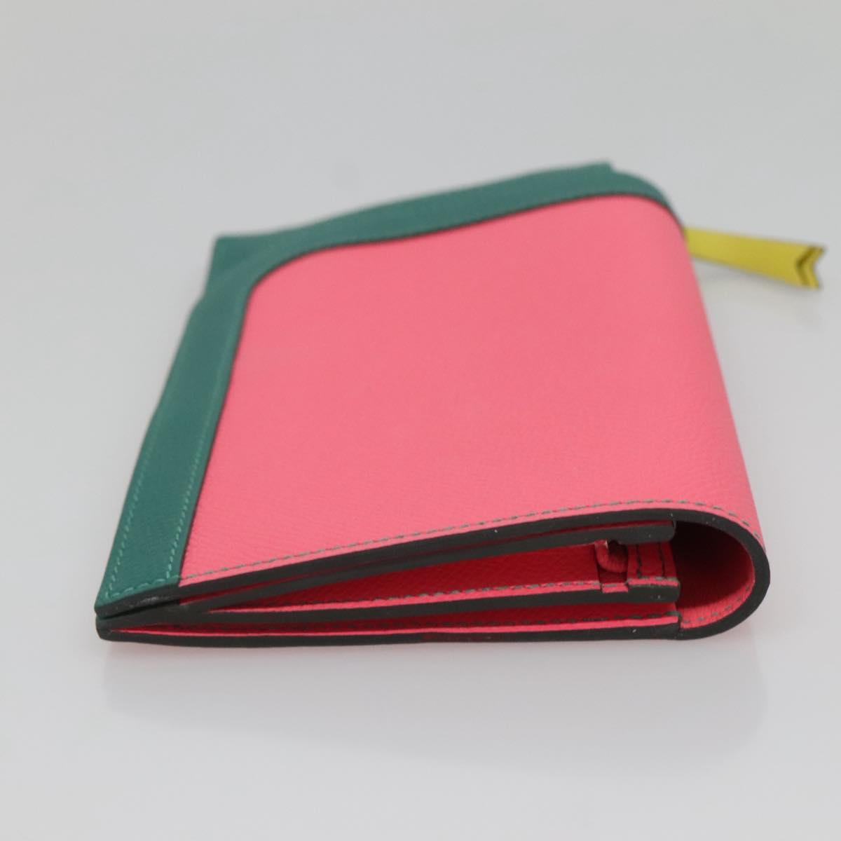 HERMES Camille Long Wallet Leather Pink Silver Auth 142388M