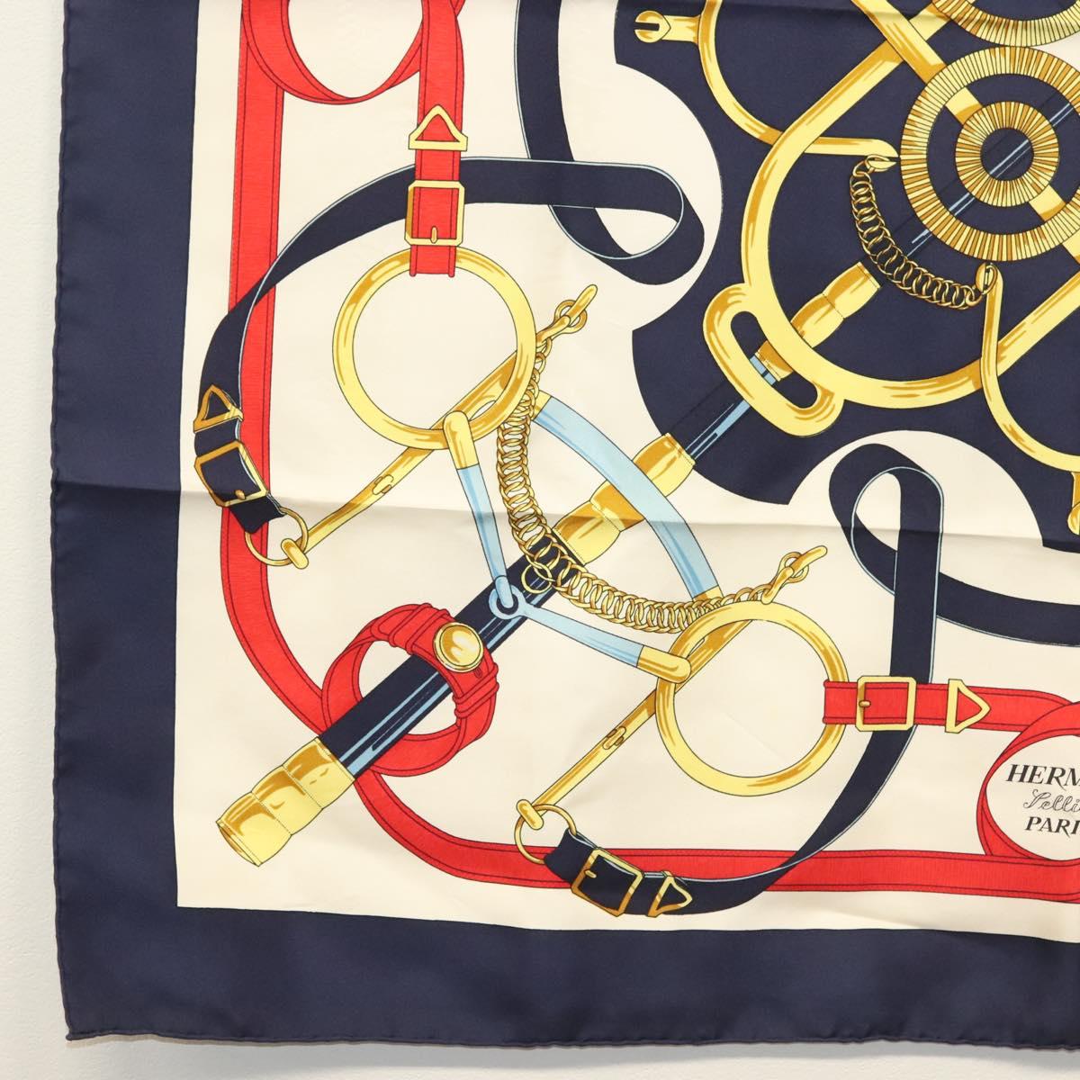 HERMES Carre 90 Scarf ""Eperon d'or"" Silk Navy Auth 142397