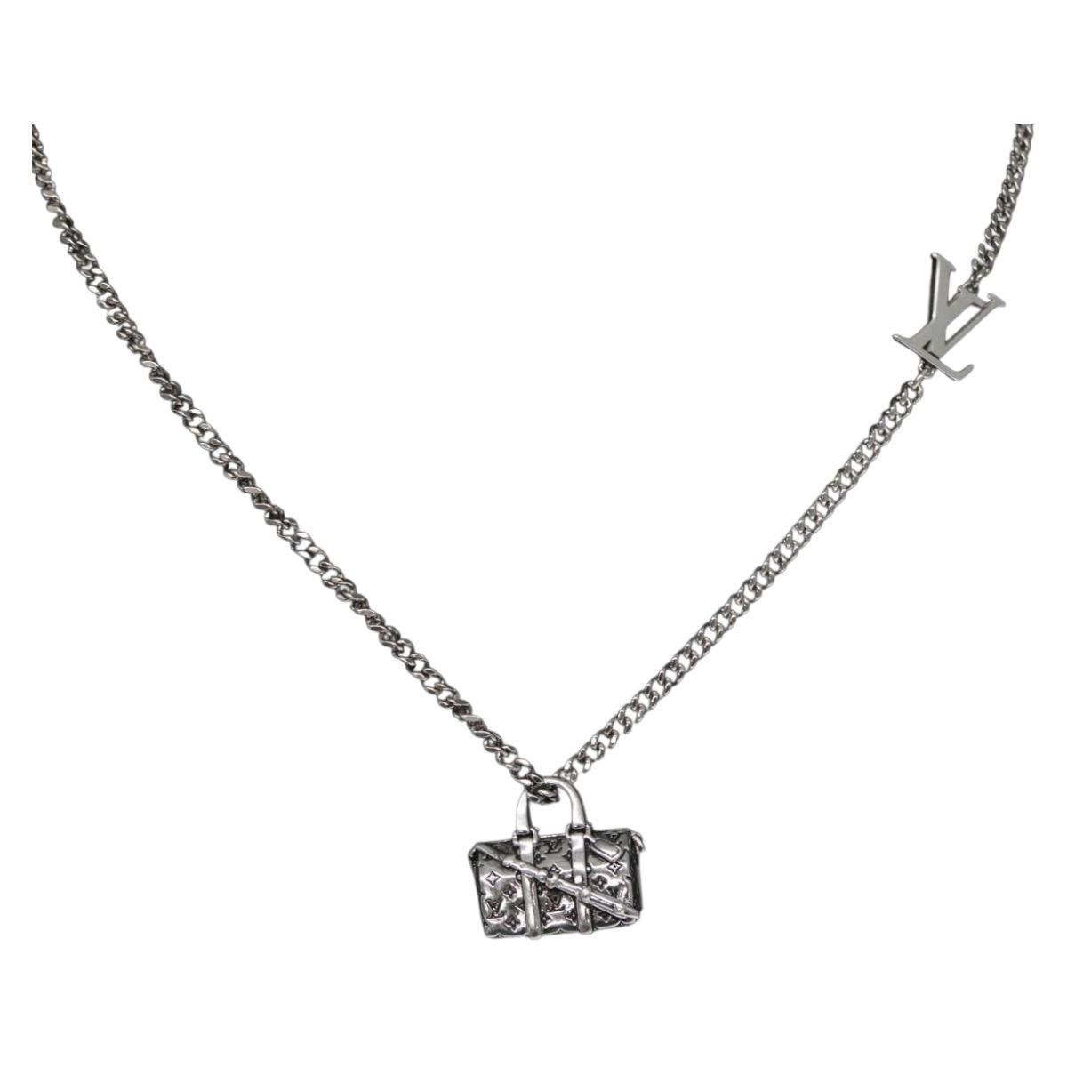 LOUIS VUITTON Collier LV Keepall Necklace metal Silver M00914 LV Auth 142404M