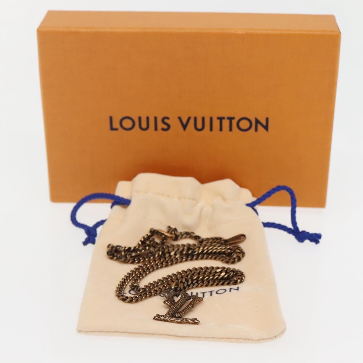 LOUIS VUITTON Collier Printed Initials LV Wood Necklace Gold MP2780 Auth 142405M
