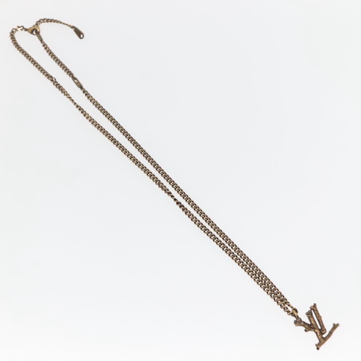 LOUIS VUITTON Collier Printed Initials LV Wood Necklace Gold MP2780 Auth 142405M