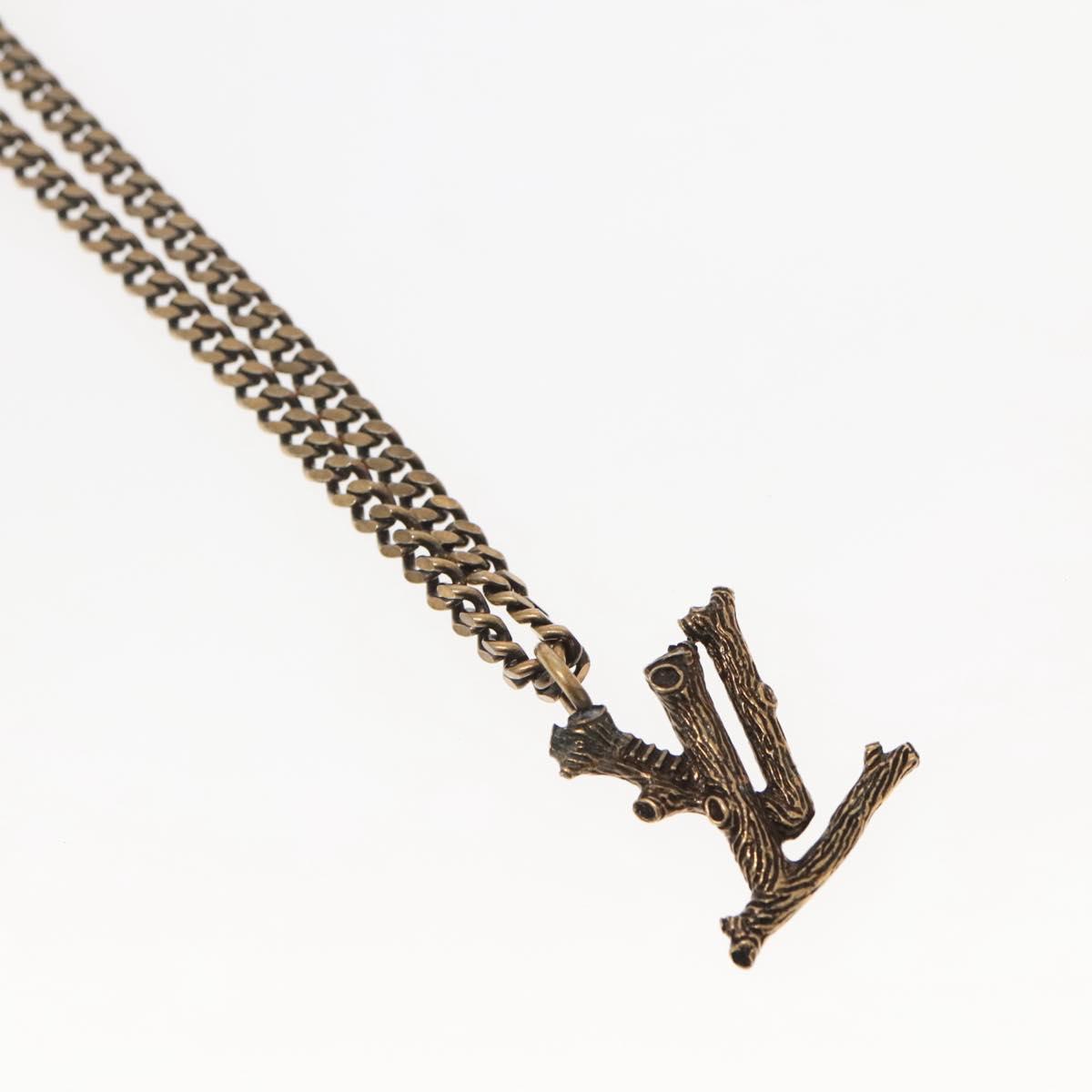 LOUIS VUITTON Collier Printed Initials LV Wood Necklace Gold MP2780 Auth 142405M
