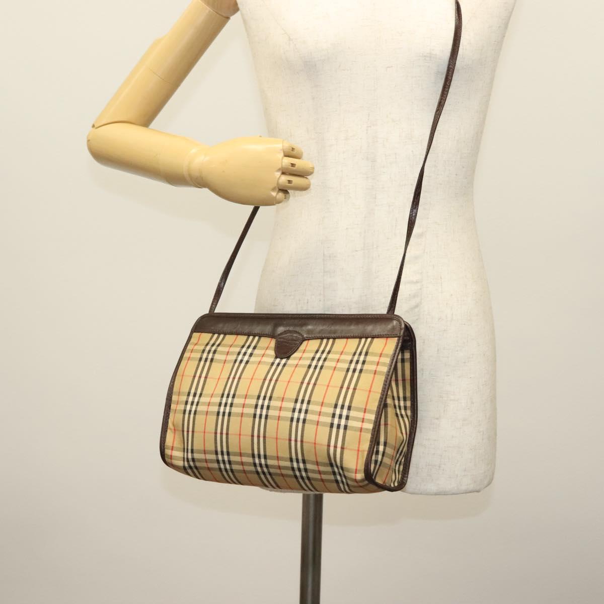 Burberrys Nova Check Shoulder Bag Canvas Beige Gold Auth 142412