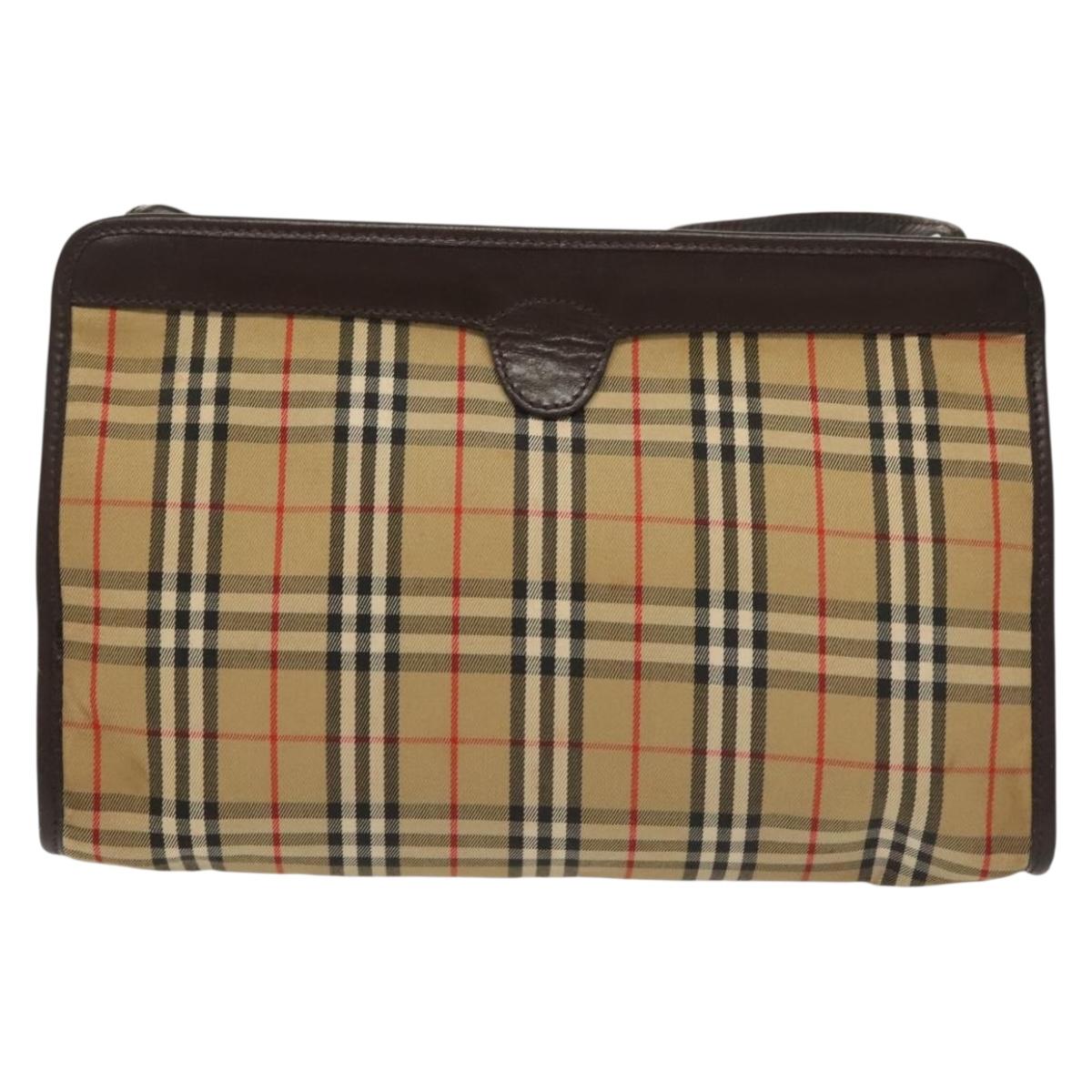 Burberrys Nova Check Shoulder Bag Canvas Beige Gold Auth 142412