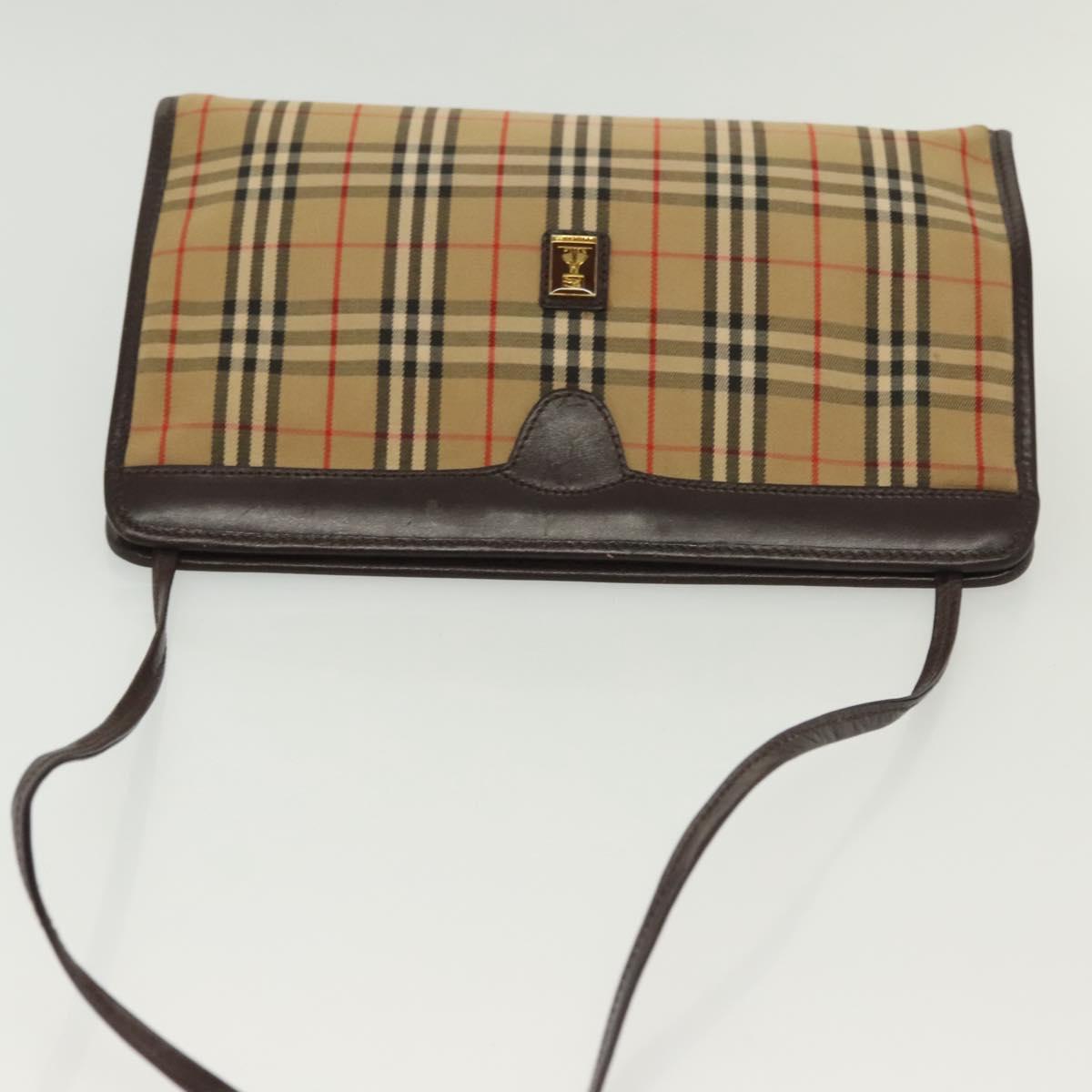 Burberrys Nova Check Shoulder Bag Canvas Beige Gold Auth 142412