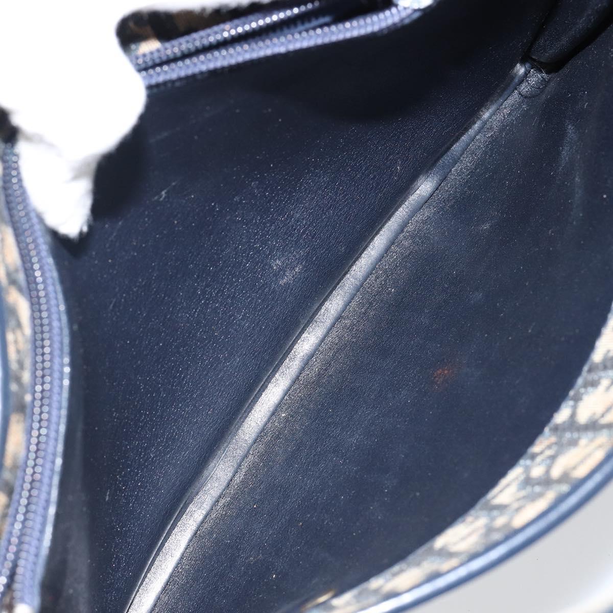 Christian Dior Trotter Canvas Hand Bag Navy Gold Auth 142435