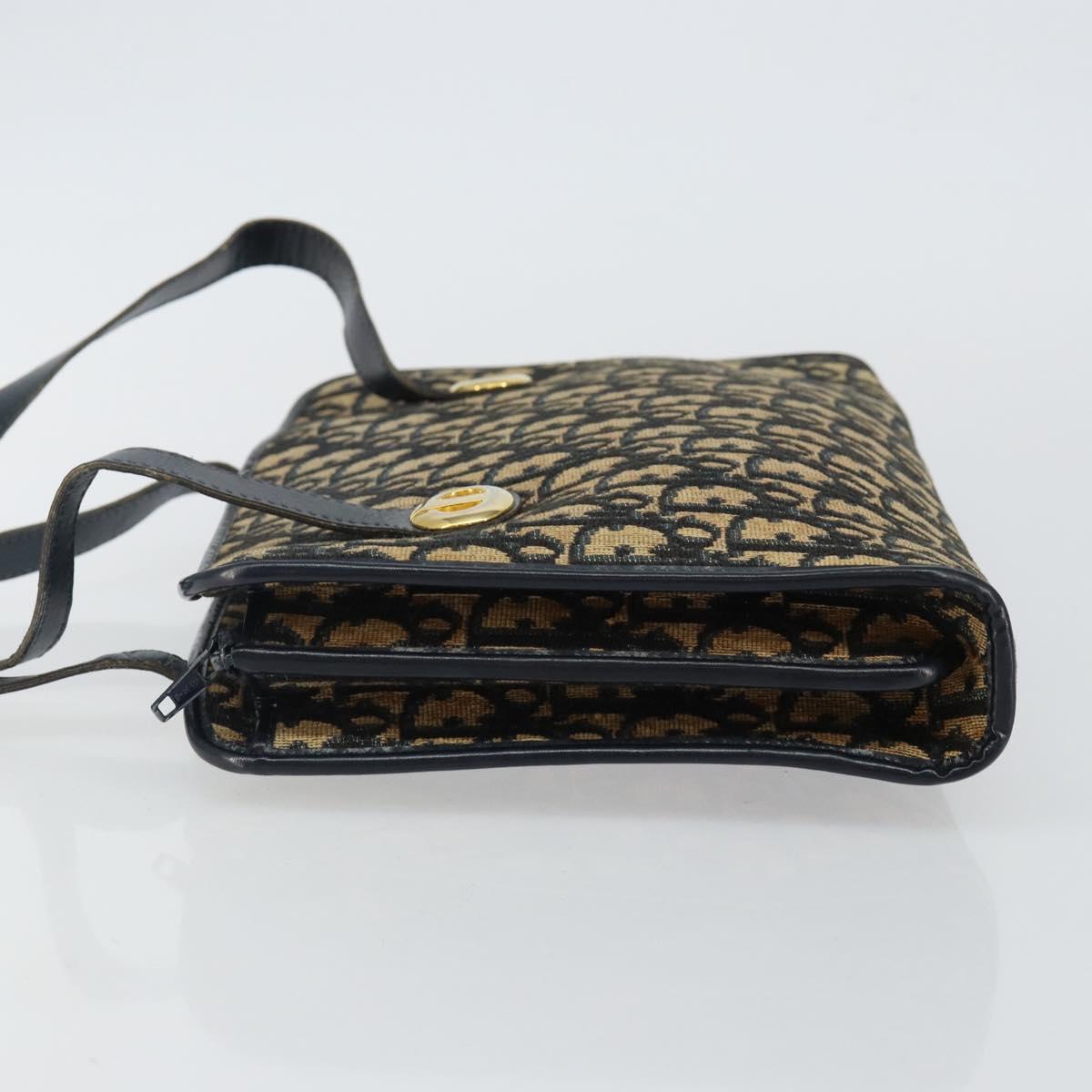 Christian Dior Trotter Canvas Hand Bag Navy Gold Auth 142435