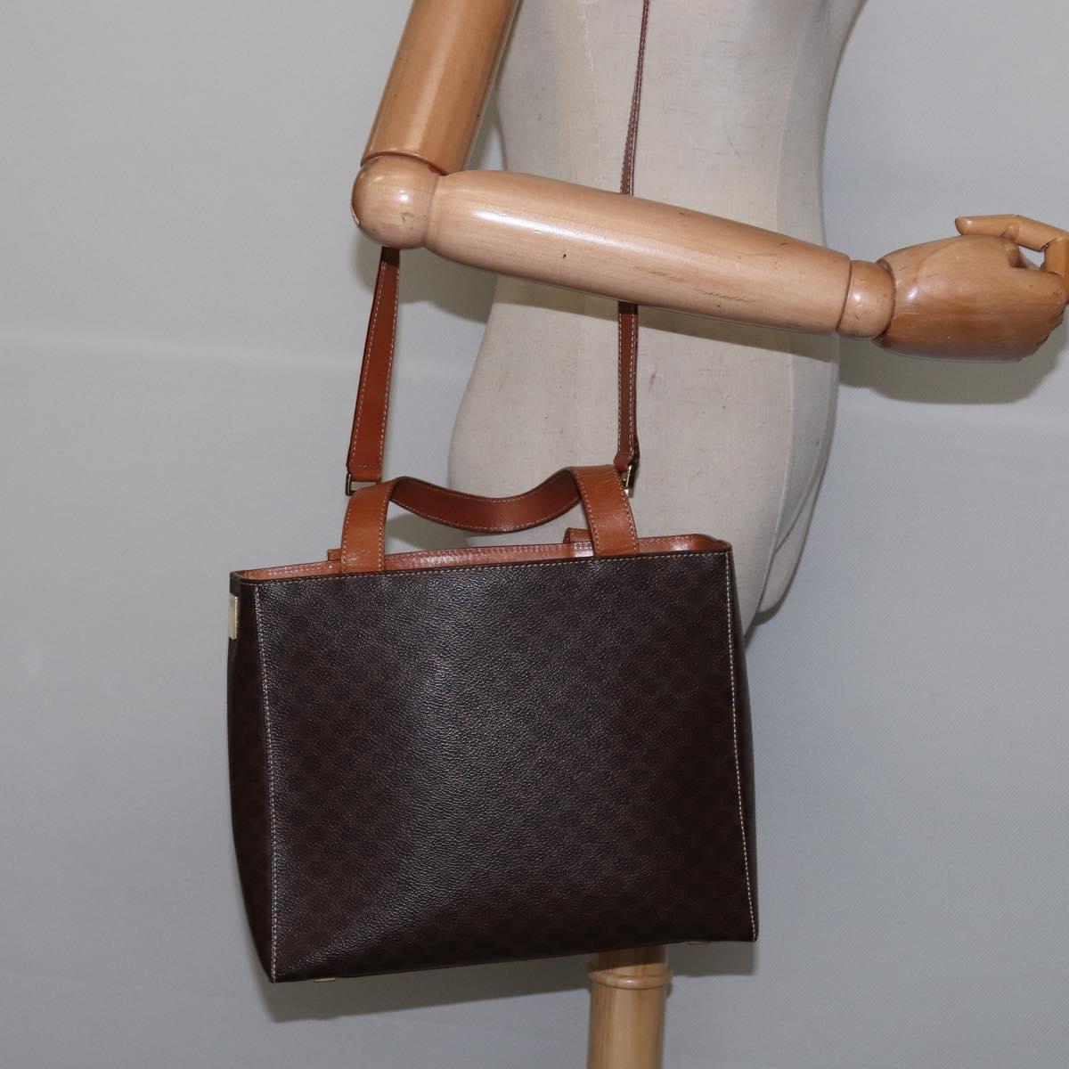 CELINE Macadam Canvas Hand Bag PVC Leather 2way Brown Gold Auth 142436