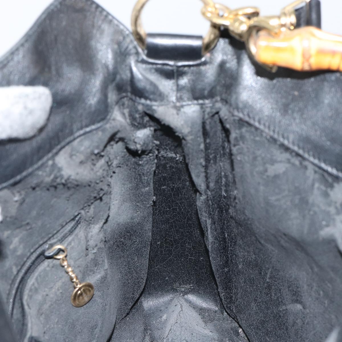 GUCCI Bamboo Hand Bag Leather Black Gold 001 1998 1638 Auth 142437