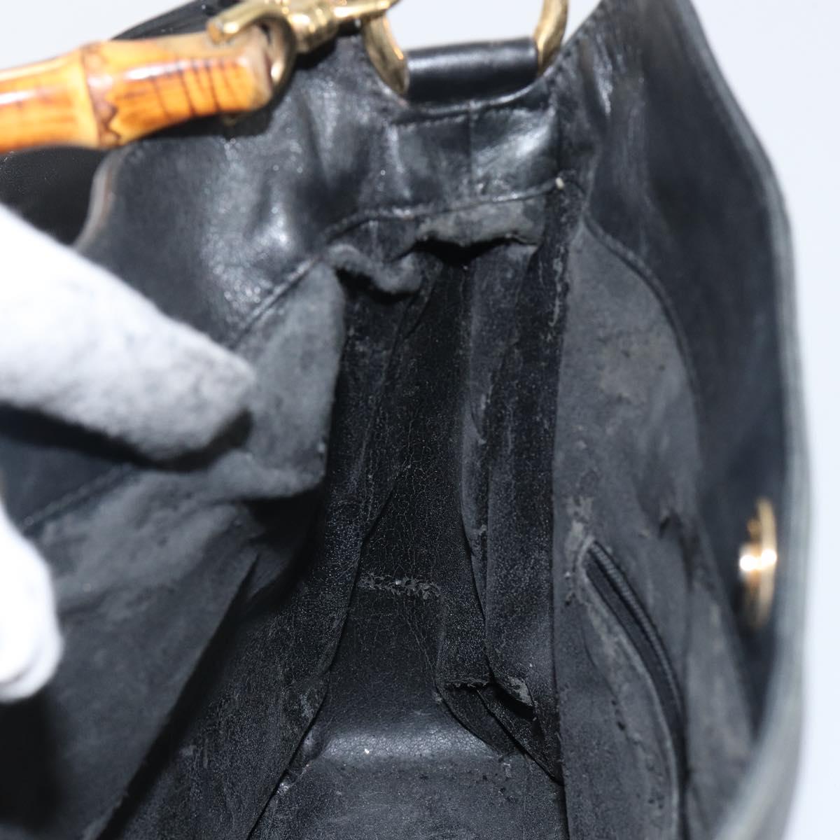 GUCCI Bamboo Hand Bag Leather Black Gold 001 1998 1638 Auth 142437