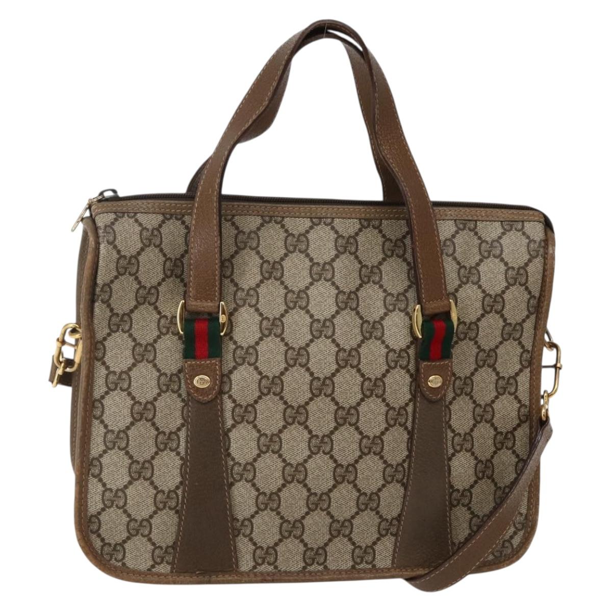 GUCCI GG Supreme Web Sherry Line Bag PVC 2way Beige Gold 41 02 039 Auth 142440