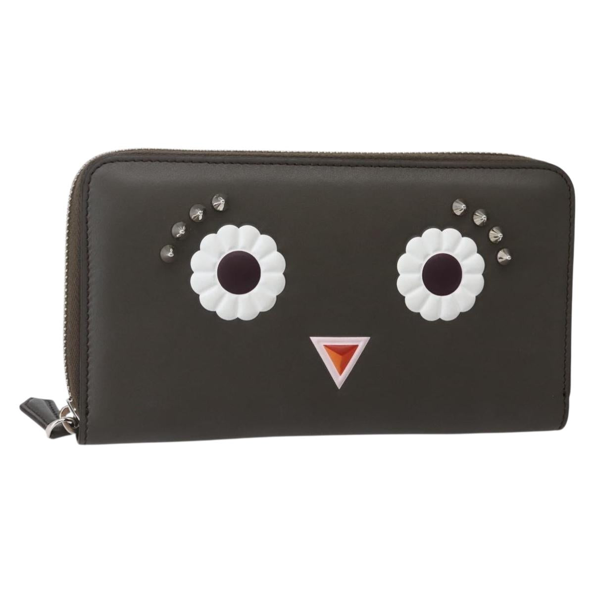 FENDI Hypnotize Long Wallet Leather Gray Auth 142443M