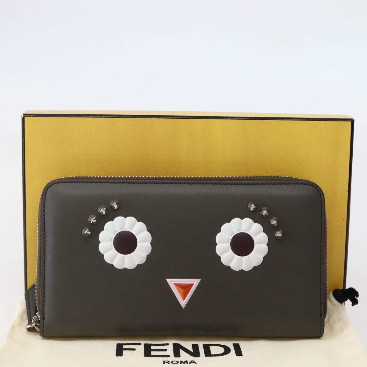 FENDI Hypnotize Long Wallet Leather Gray Auth 142443M