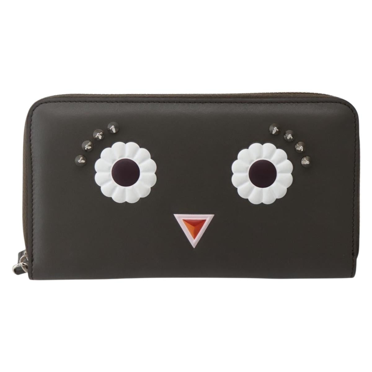 FENDI Hypnotize Long Wallet Leather Gray Auth 142443M