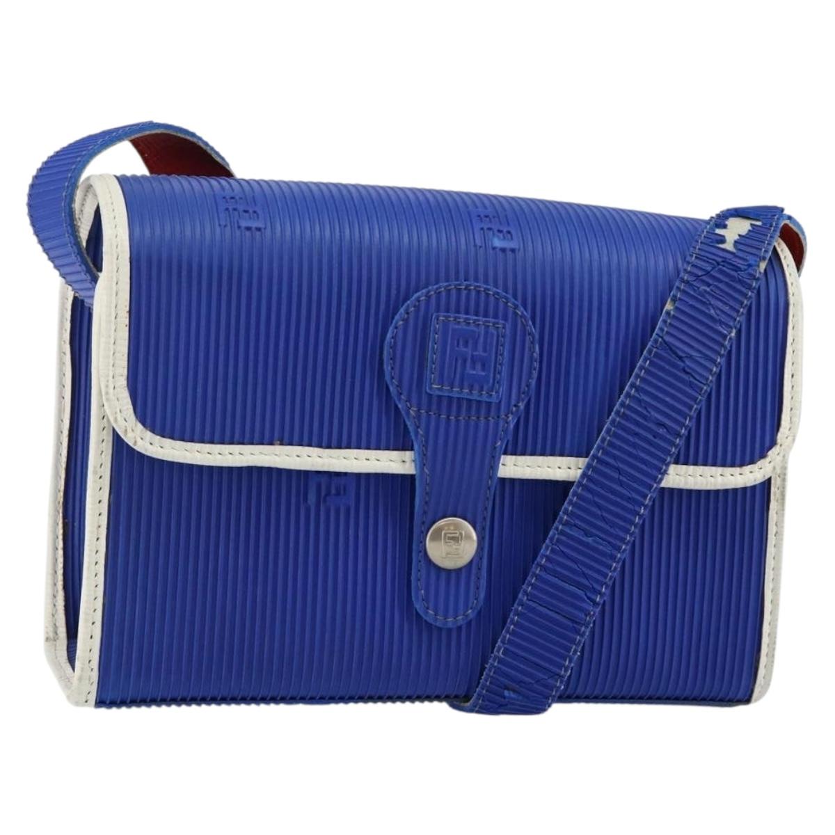 FENDI Shoulder Bag Rubber Blue Silver Auth 142445