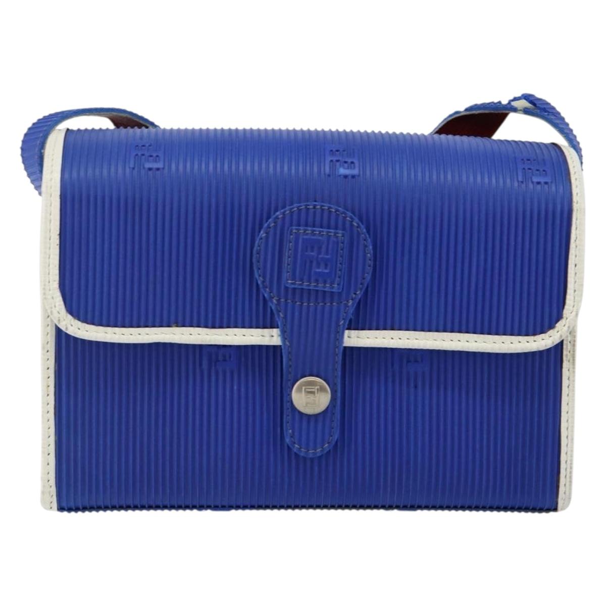 FENDI Shoulder Bag Rubber Blue Silver Auth 142445