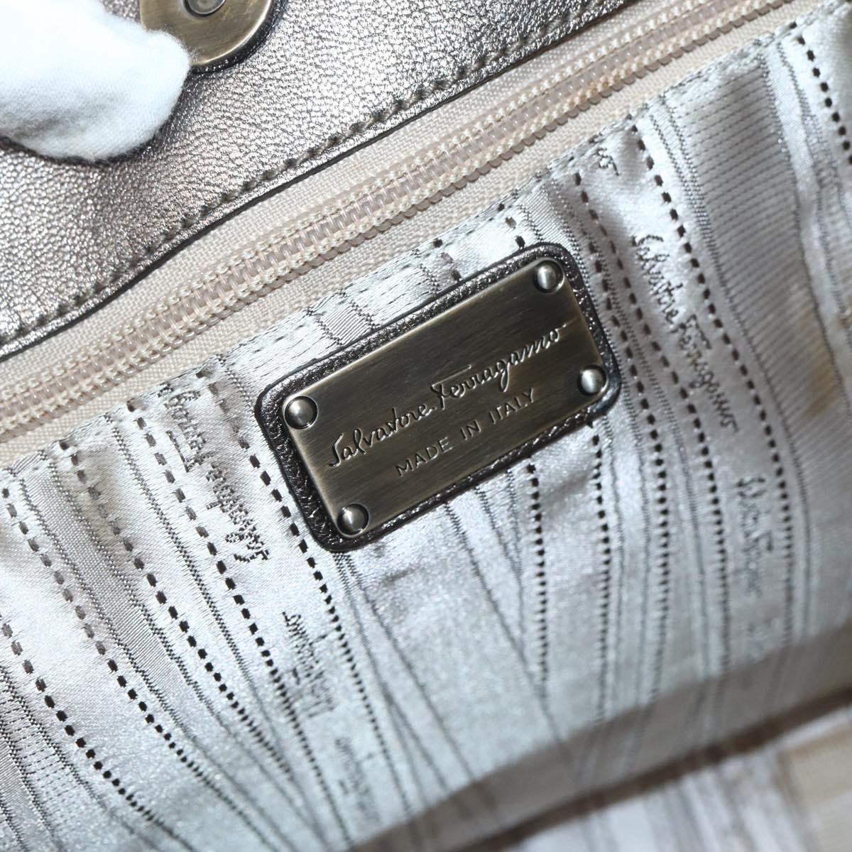 Salvatore Ferragamo Vala Tote Bag Sequin Silver Auth 142446