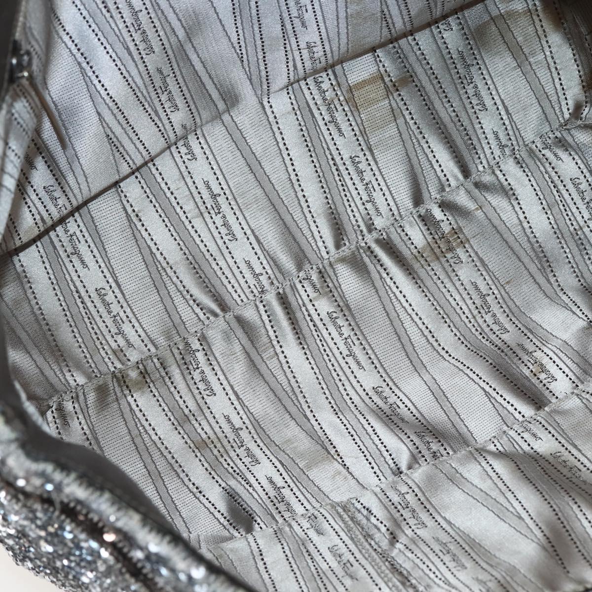 Salvatore Ferragamo Vala Tote Bag Sequin Silver Auth 142446