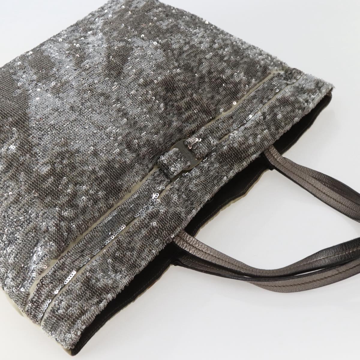 Salvatore Ferragamo Vala Tote Bag Sequin Silver Auth 142446