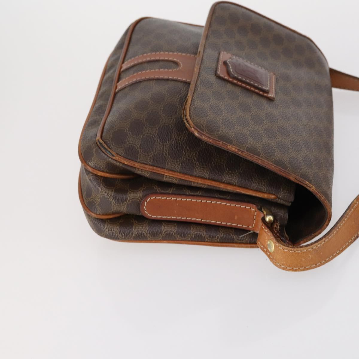 CELINE C Macadam Canvas Shoulder Bag PVC Leather 3Set Brown Gold Auth 142449