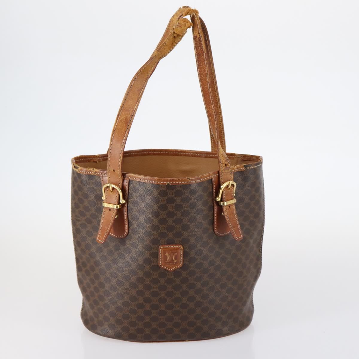 CELINE C Macadam Canvas Shoulder Bag PVC Leather 3Set Brown Gold Auth 142449