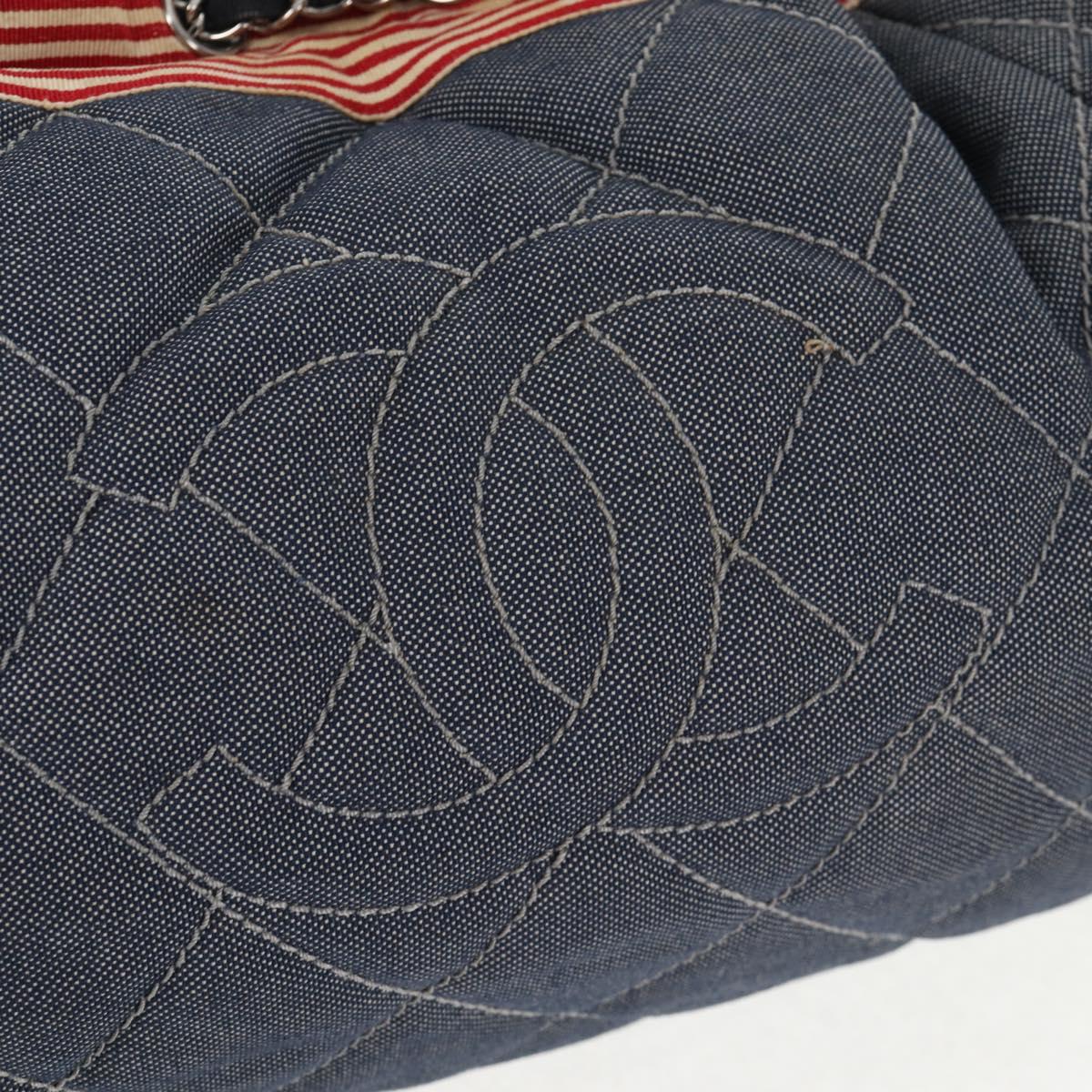 CHANEL Chain Tote Bag Denim Blue Silver CC Auth 142514V