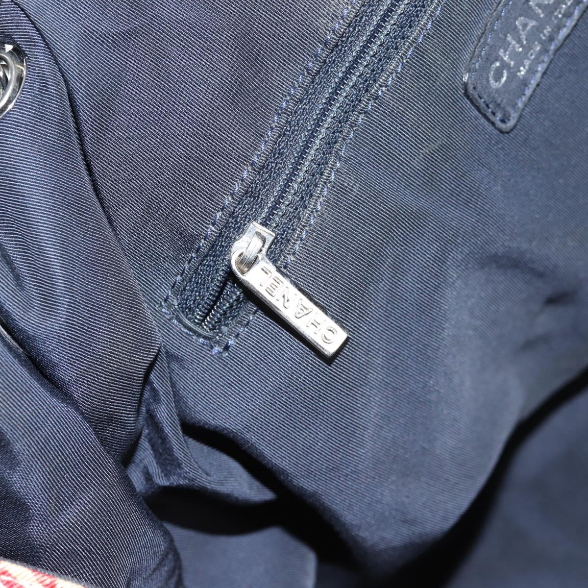 CHANEL Chain Tote Bag Denim Blue Silver CC Auth 142514V