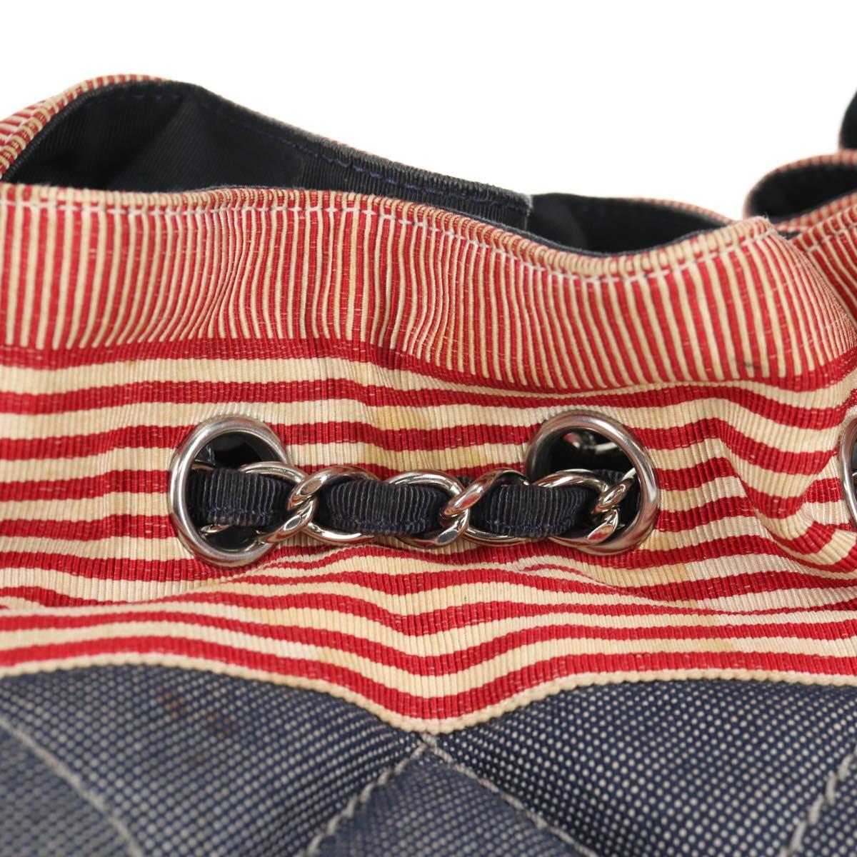 CHANEL Chain Tote Bag Denim Blue Silver CC Auth 142514V