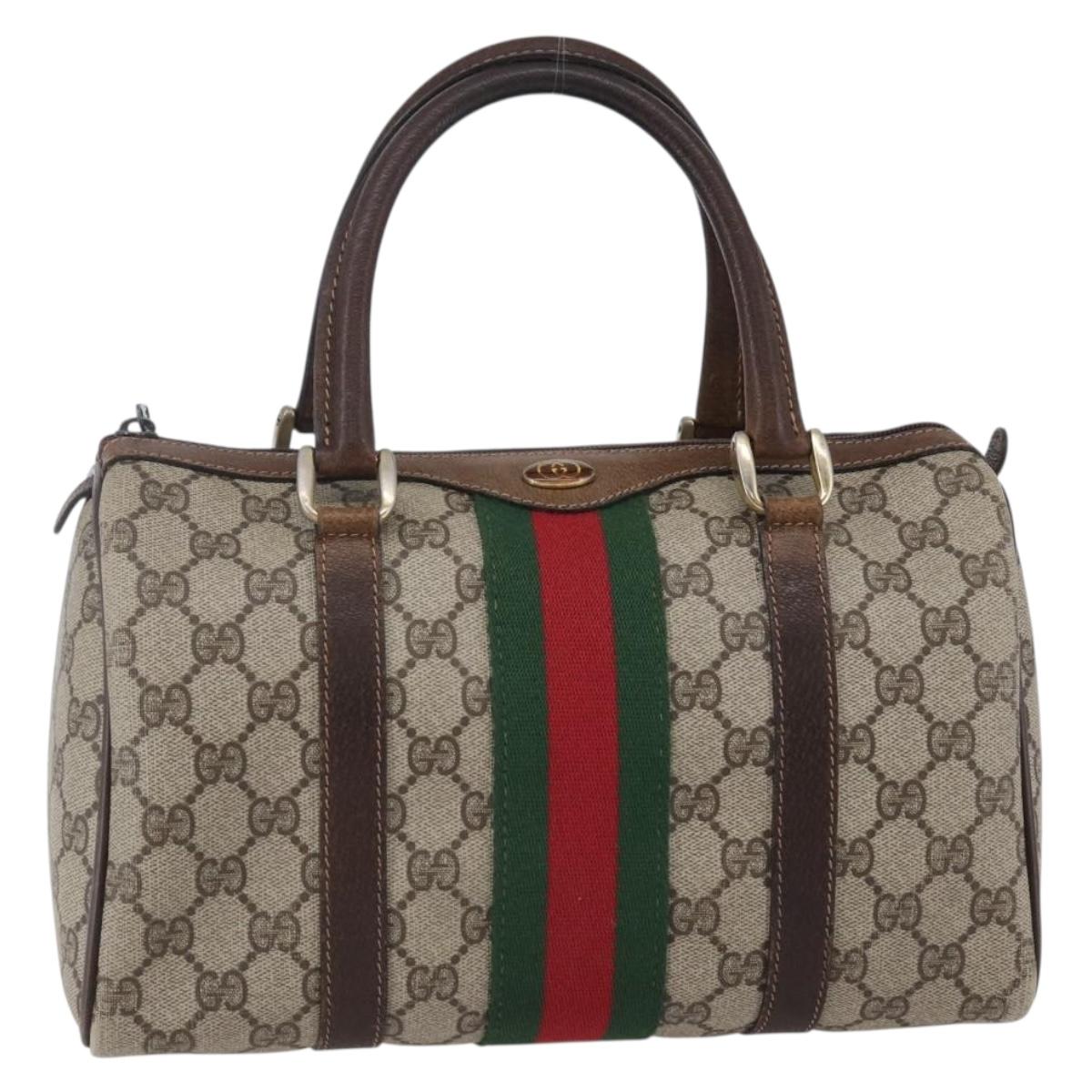 GUCCI GG Supreme Web Sherry Line Hand Bag PVC Beige Gold Red 40 3841 Auth 142520