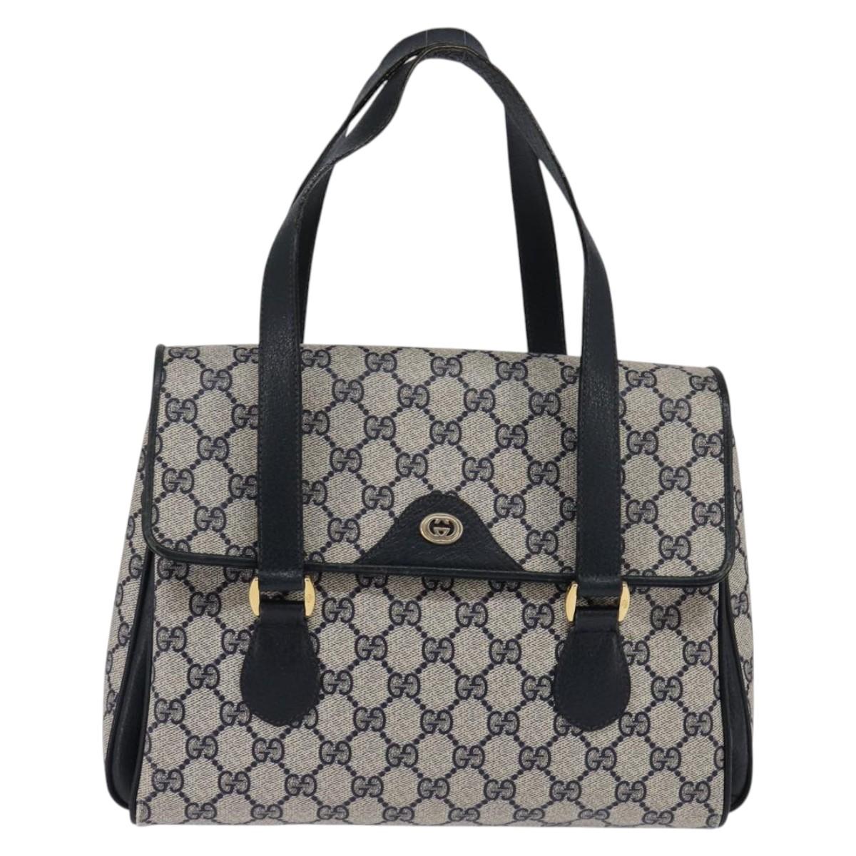 GUCCI GG Supreme Hand Bag PVC Navy Gold 116 02 080 Auth 142523