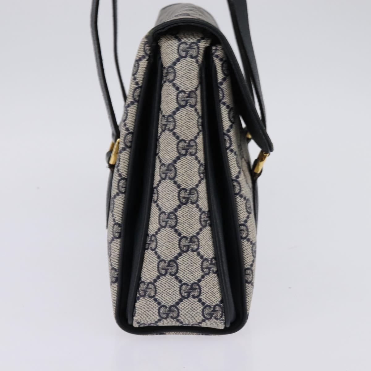 GUCCI GG Supreme Hand Bag PVC Navy Gold 116 02 080 Auth 142523