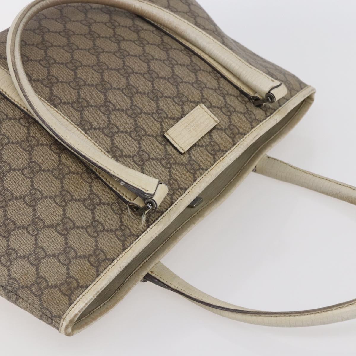 GUCCI GG Supreme Tote Bag PVC Beige Silver 114595 Auth 142526