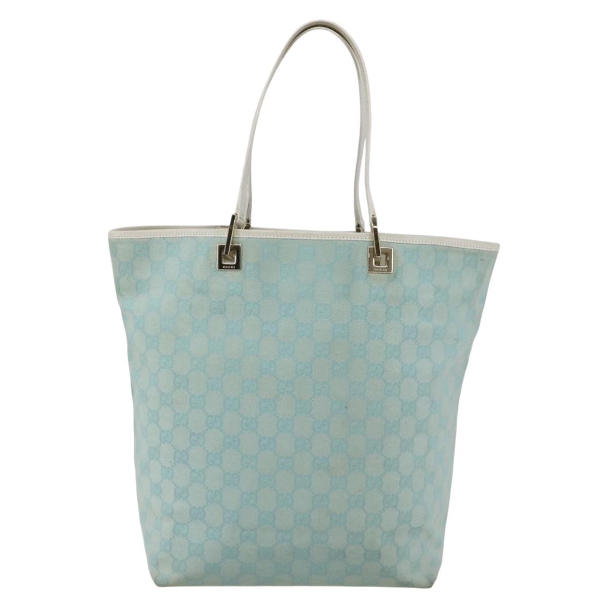 GUCCI GG Canvas Tote Bag Light Blue Gold 002 1098 3444 Auth 142530